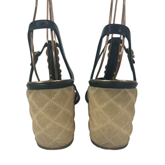 Chanel Coin Medallion Quilted Suede & Leather Heeled Wedge Sandals - Picture 13 of 16